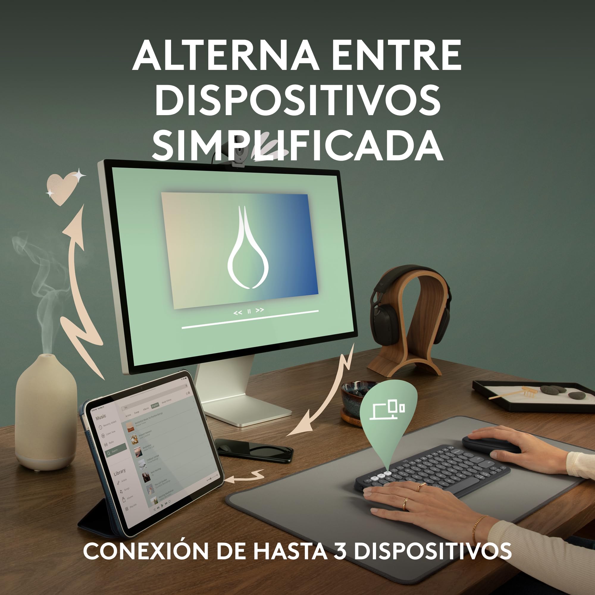 Logitech Pebble Keys 2 K380s, Teclado Bluetooth multidispositivo, accesos directos, estilizado y portátil, Easy-Switch, Windows, macOS, iPadOS, Android, ChromeOS, Disposición QWERTY Españo - Grafito
