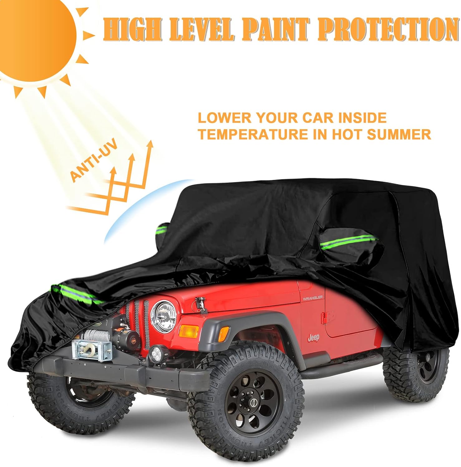 Waterproof Car Cover Replace for Jeep Wrangler 2 Door 1987-2006 YJ TJ，All Weather Car Covers with Zipper Door for Sun Snow Rain Dust Hail Protection
