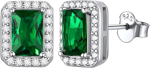 ChicSilver Aretes de plata de ley 925 con forma de corazón, redondo, pera, esmeralda y piedra natal para mujer, joyería de cumpleaños (con caja de