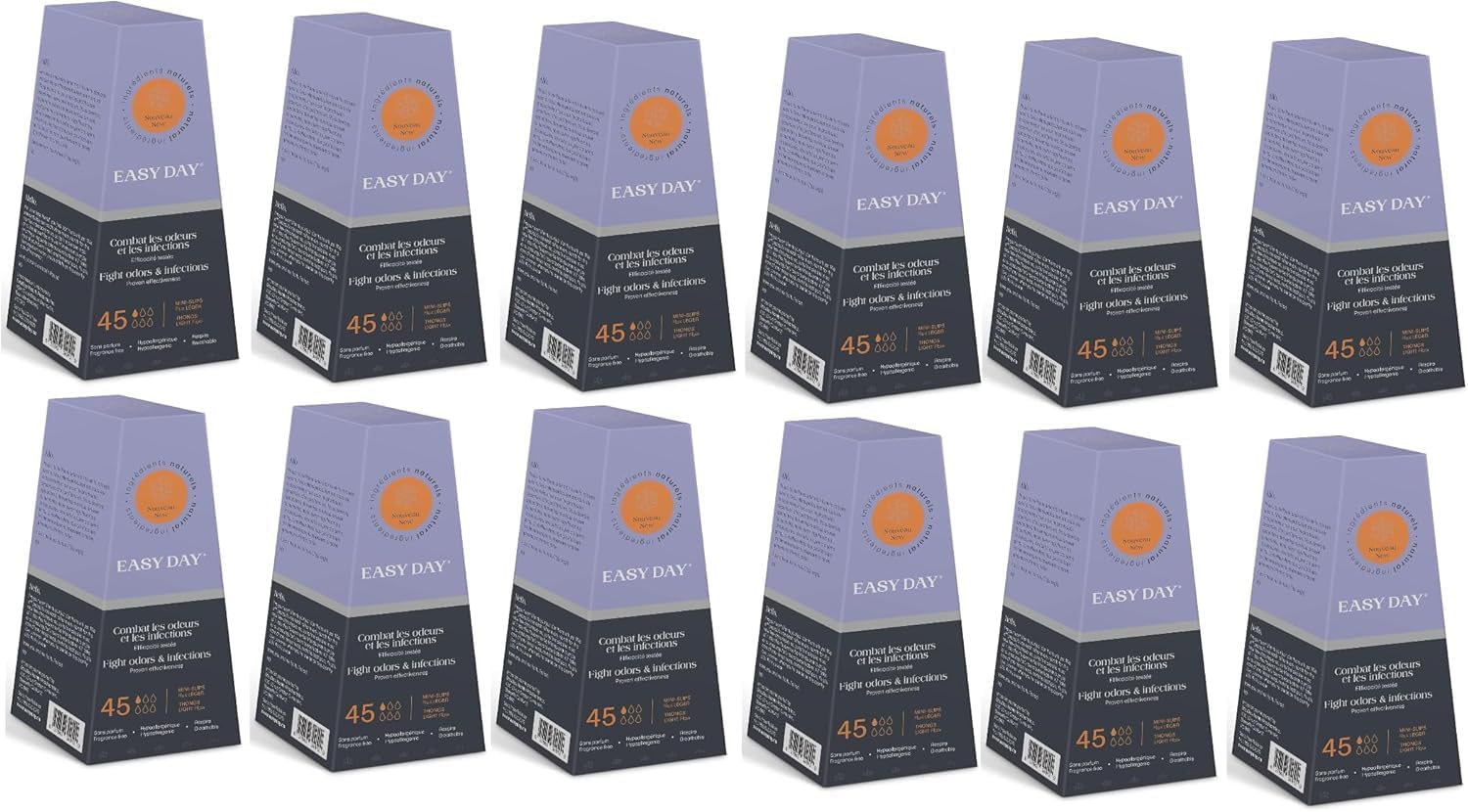 EASYDAY Thong Style Panty Liners for Women, Unscented, Odor Free, Specially Designed for Sensitive Skin, Breathable, Panty Liners for Light Flow Absorbency (45 Count(Pack of 12))