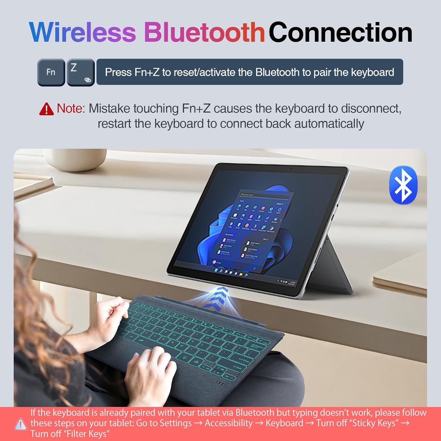 Microfiber Leather Keyboard for Surface Pro 7+/7/6/5/4/3, Wireless Keyboard Type Cover with Palm Rejection Touchpad, Type-C Charging, 7-Color Backlight for Microsoft Surface Pro