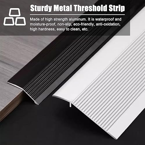 Miniatura 3 de MPOWRX Tira de transición de piso de metal a pisos de madera, tiras de unión antideslizantes para cubrir huecos de umbral, tira de borde de alfombra