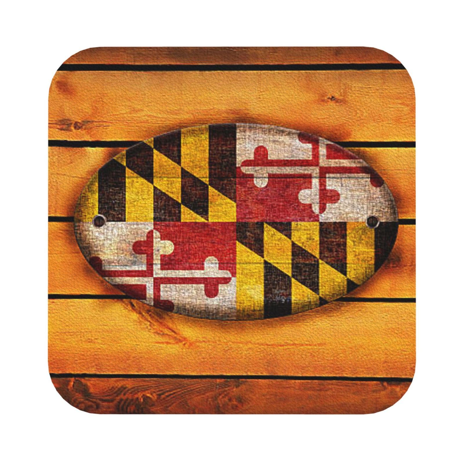 maryland flag PU Leather Coasters Set of 6 Square Drink Coasters