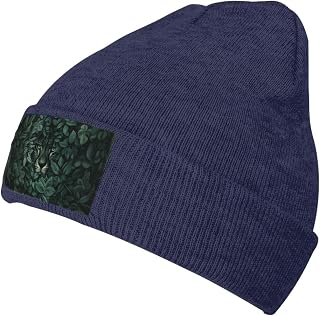Leopard Eyes Behind Frosted-Glass Veil Beanie Hat for Men Women Winter Warm Knit Cuffed Hats Acrylic Skull Cap