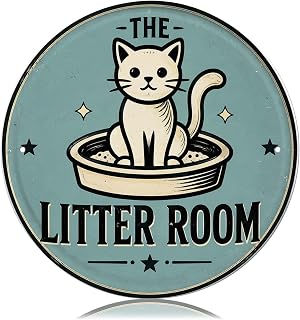 Funny Cat Litter Room Tin Sign Cute Kitten Pet Wall Decor (8X8 IN) | Retro Vintage Metal Signs Bathroom Laundry Room Indoor Home Decor Gardening Gifts for Cat Lovers and Pet Owners