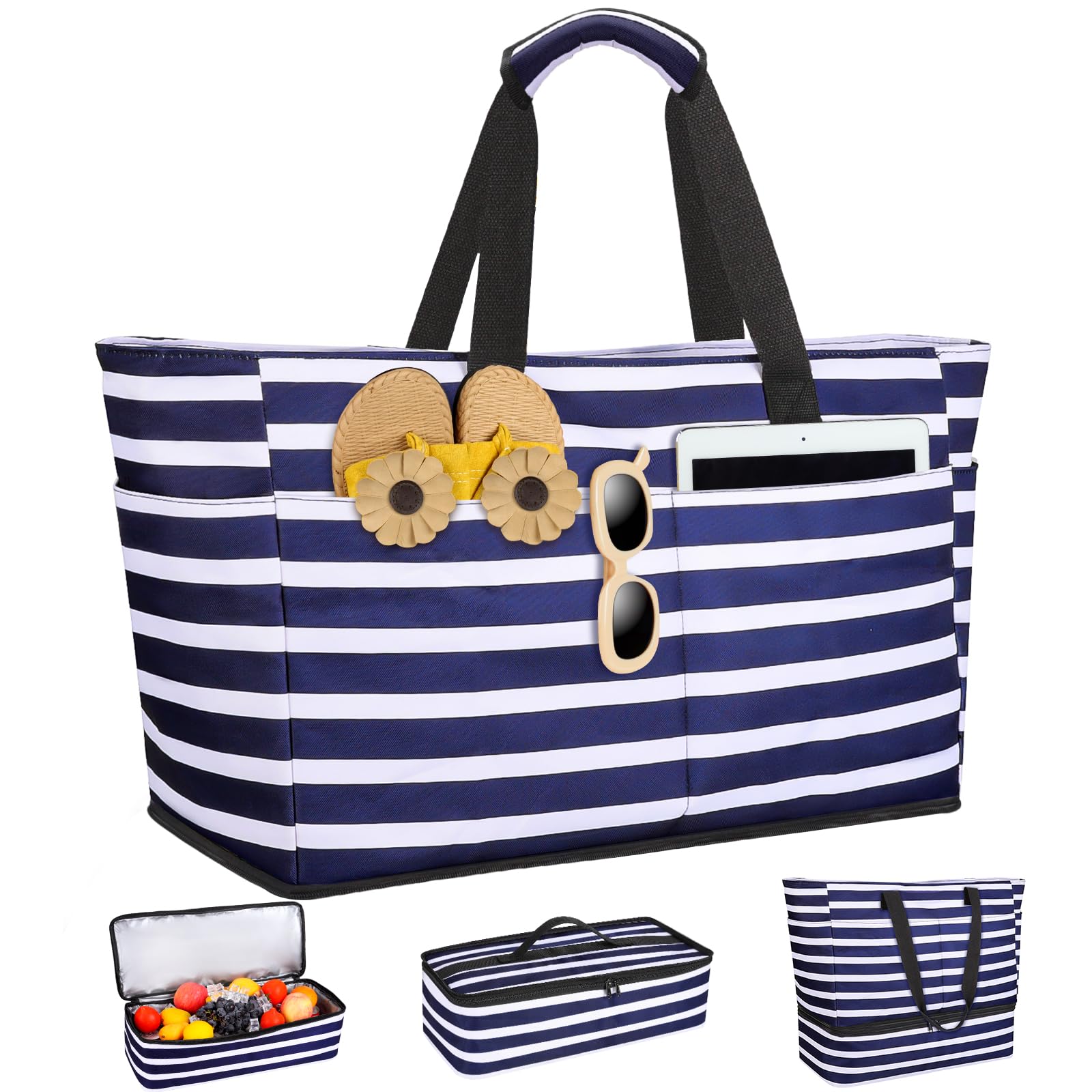 beach bag with cooler 49l large family beach tote with zipper waterproof sandproof beach bags for women and men foldable lightweight travel bag for pool picnic gym