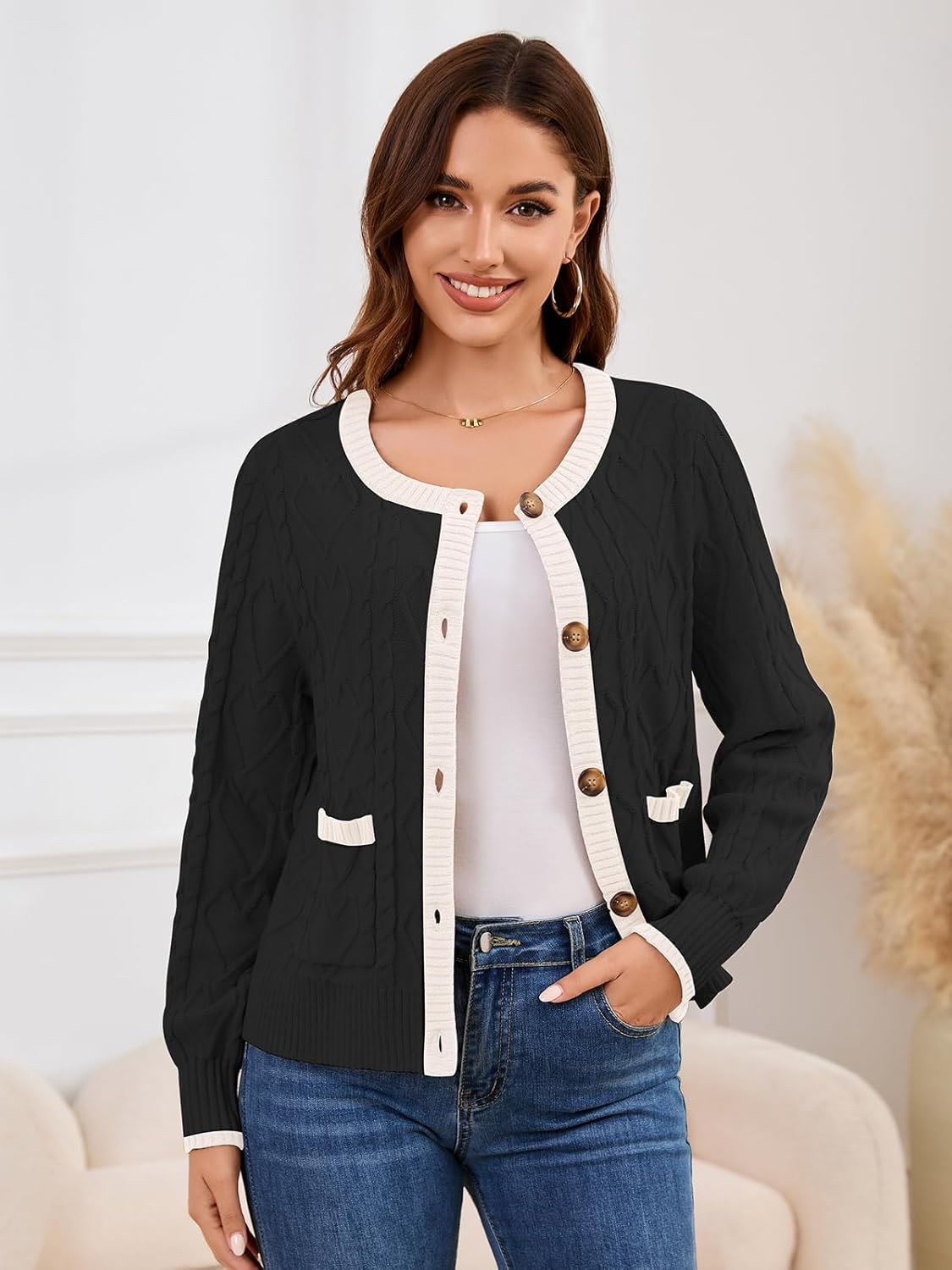 Women's Cable Knit Cardigan Sweater Winter Fall Cozy Button Down Knit Jackets Long Sleeve Open Front Coats - Image 2