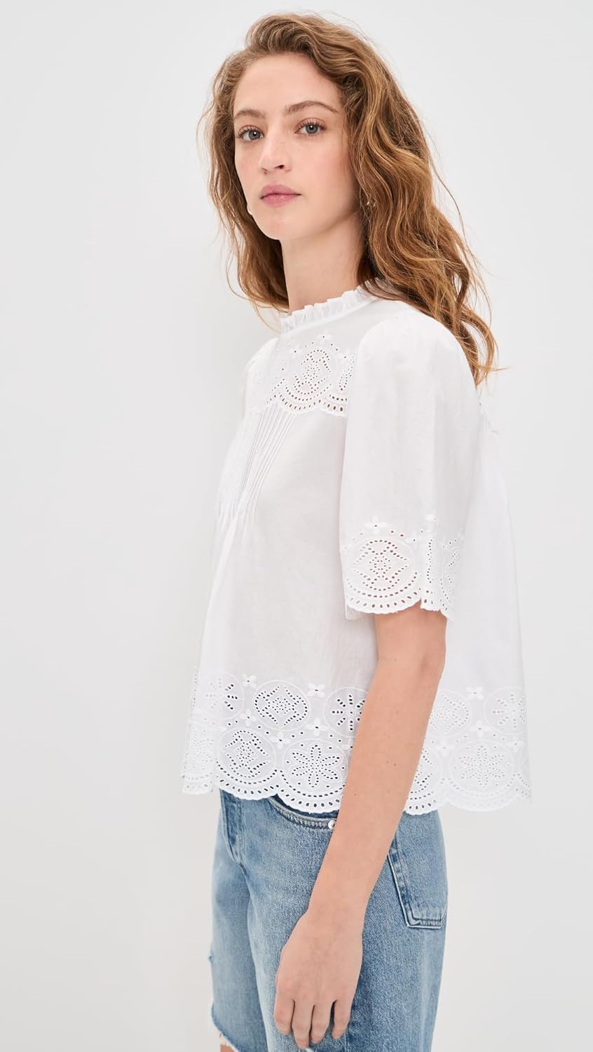Madewell Women's Embroidered Pintuck High-Neck Top