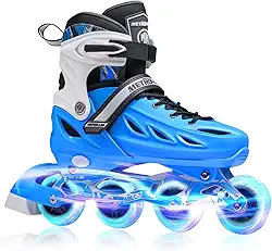 METROLLER Patins em linha para meninas e meninos, mulheres, homens, 4 tamanhos, patins em linha ajustáveis com rodas iluminadas, patins iluminadores para iniciantes para crianças de 5 a 8 a 12 anos e