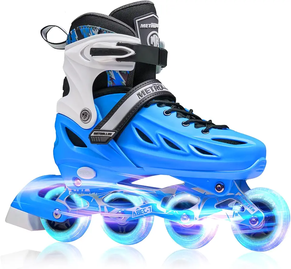 METROLLER Patins em linha para meninas e meninos, mulheres, homens, 4 tamanhos, patins em linha ajustáveis com rodas iluminadas, patins iluminadores para iniciantes para crianças de 5 a 8 a 12 anos e