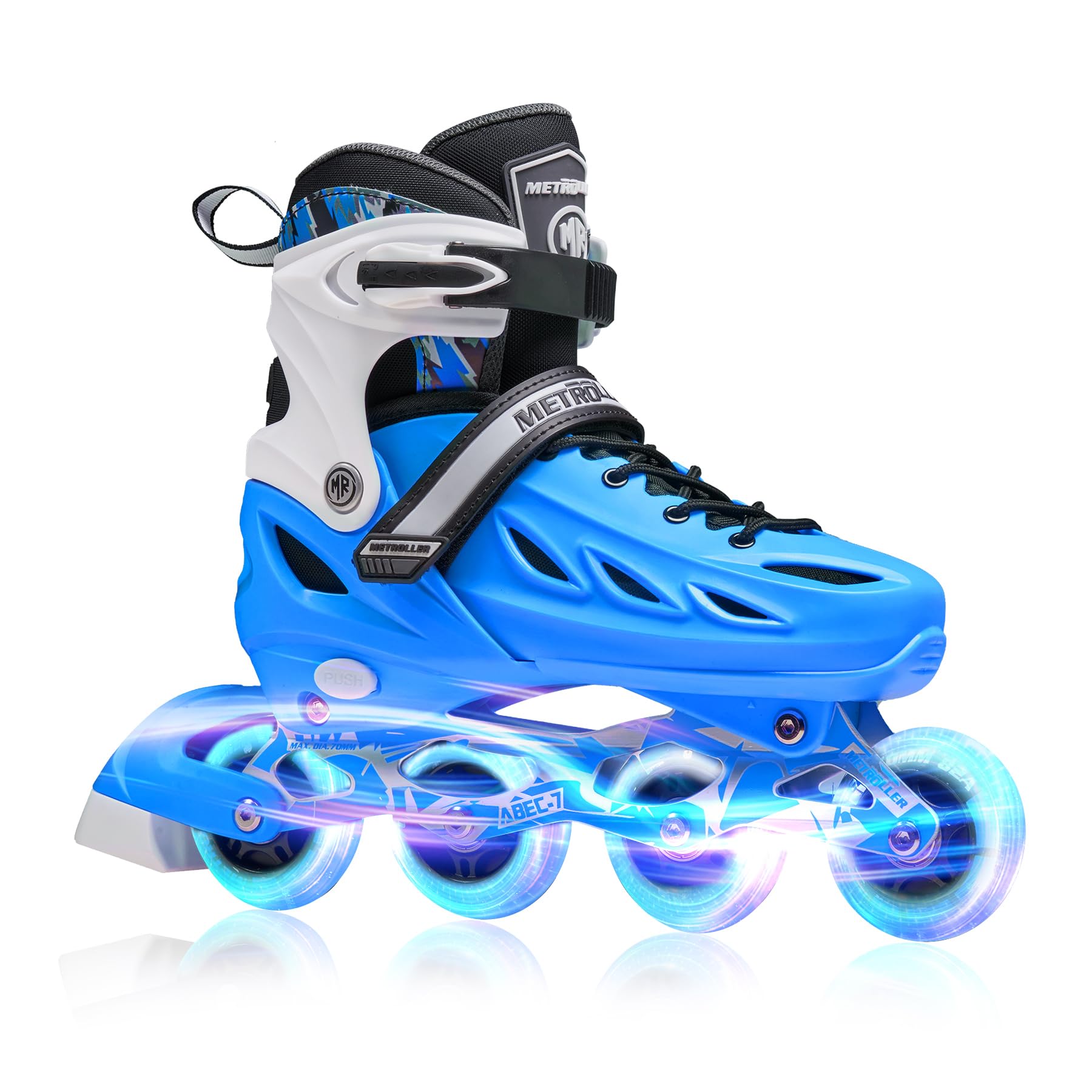 METROLLER Inline Skates for Girls and Boys, Women, Men 4 Sizes Adjustable Inline Skates with Light Up Wheels, Illuminating Beginner Skates for Kids 5-