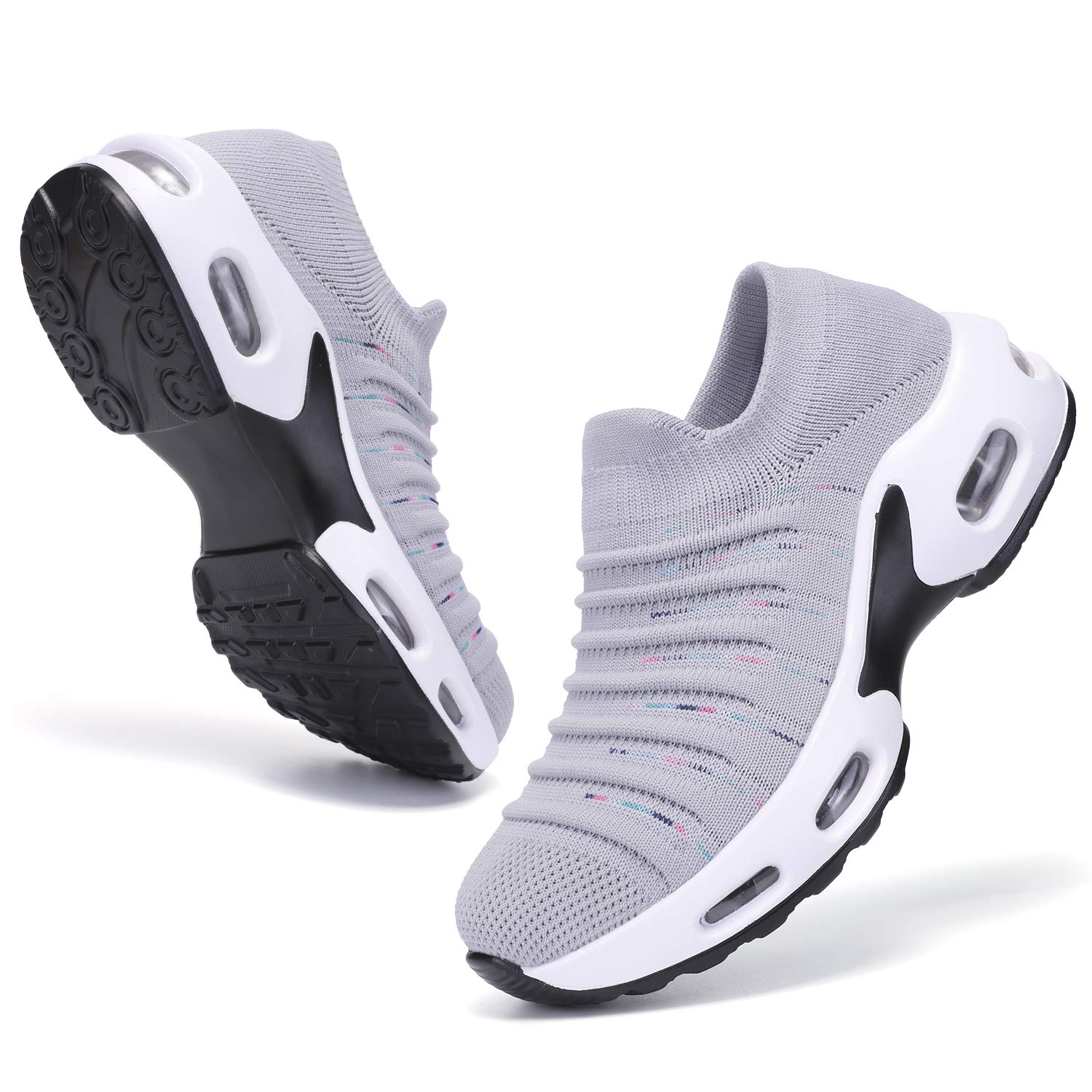 PresaNew Women's Walking Shoes Breathable Running Shoes Sock Sneakers Slip on Mesh Platform Air Cushion Comfortable Fashion Sneakers,8.5