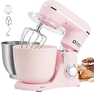 Kitchen in the box Robot Pâtissier, 4.5L+5L 2Bols Robots de Cuisine, 10 Vitesses Batteur Electrique Cuisine, 1300W Pétrin Professionnel avec Fouet, Batteur, Crochet (Rose)