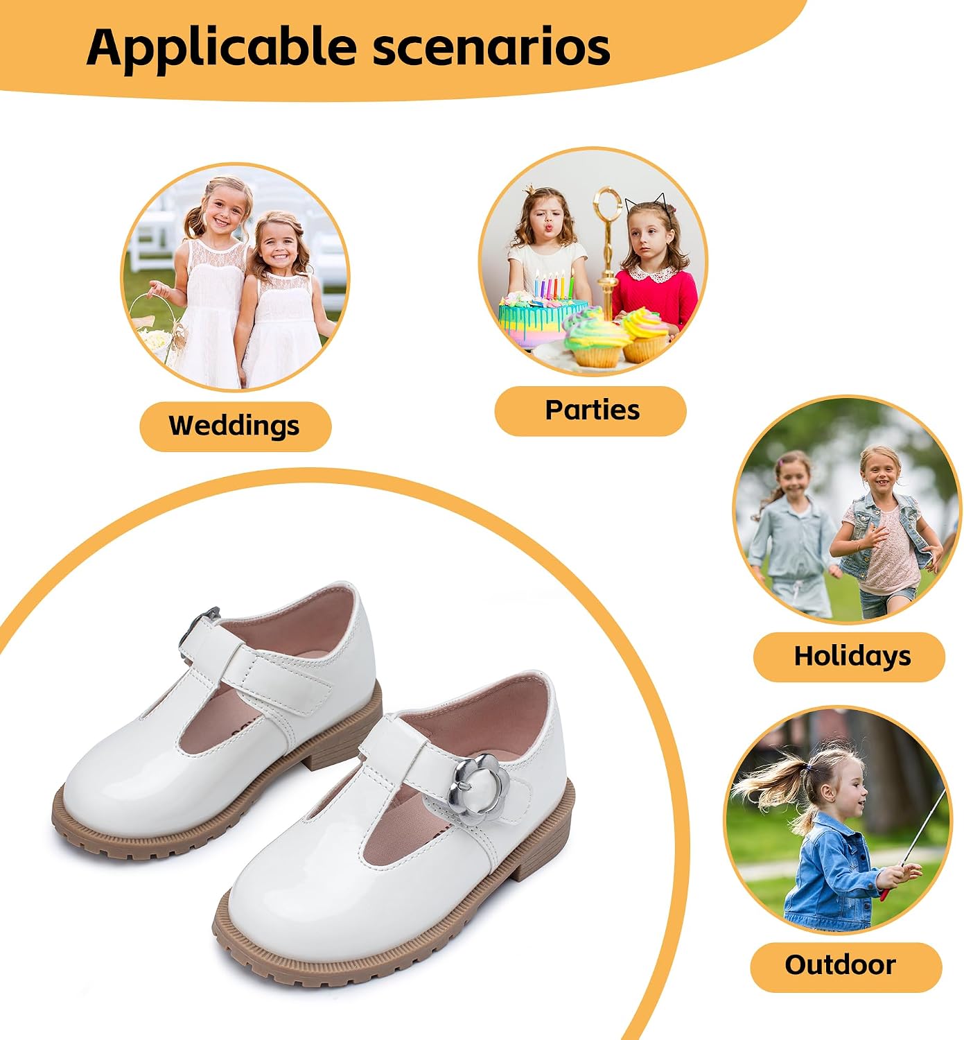 ICEBIRDS Girls School Uniform Shoes Mary Jane Flats,Low Heel Princess Hook and Loop Dress Shoes for School Party Wedding(Toddler/Little/Big Kid)