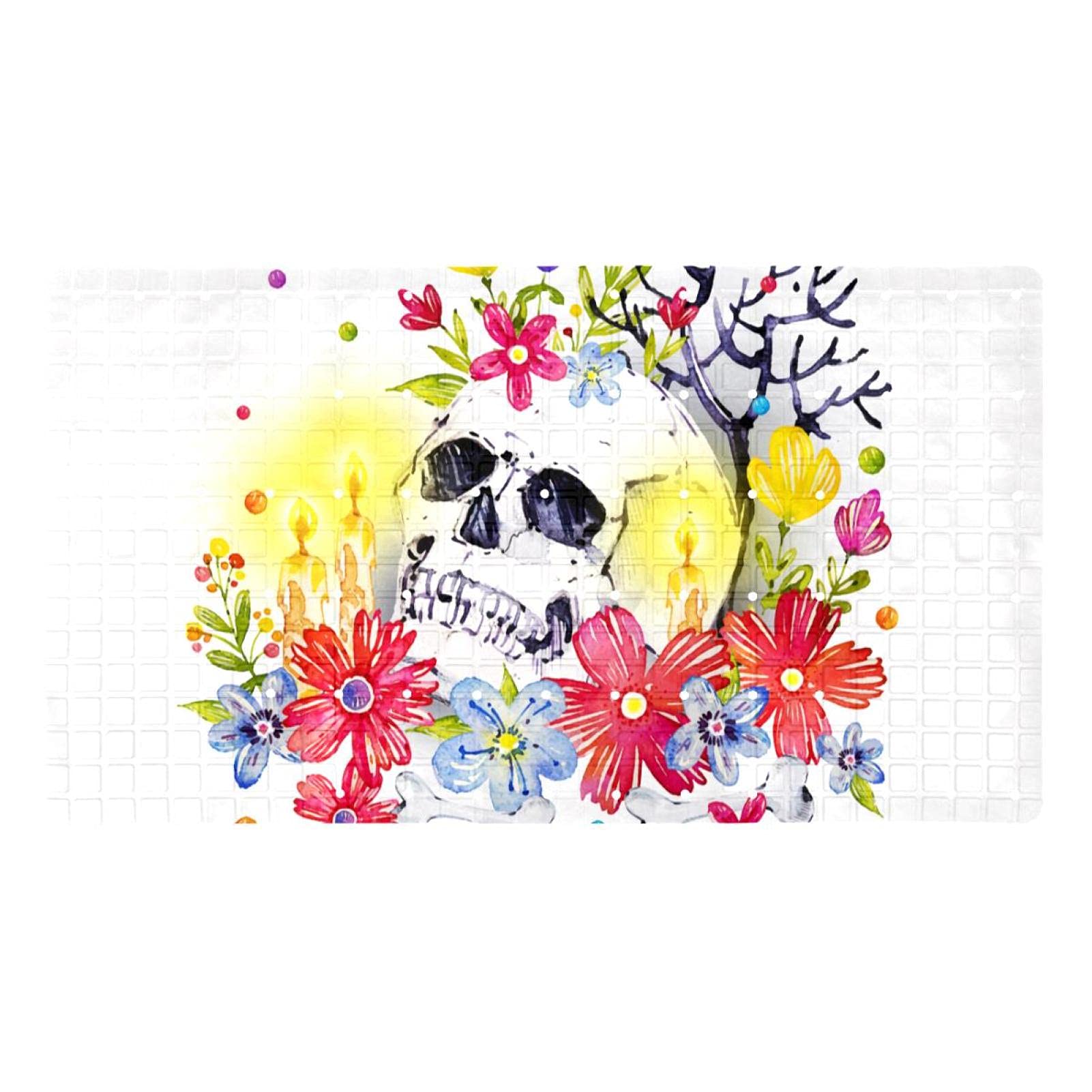 Tapis de baignoire Dia De Muertos lavable en machine antidérapant avec trous de drainage