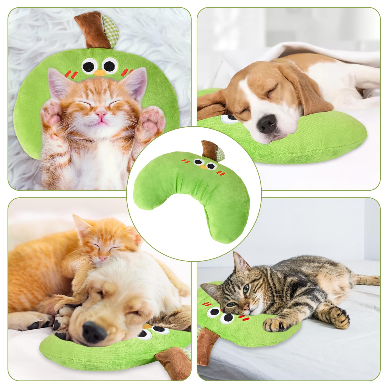Suave Almohada de Felpa para Mascotas, 30x23 cm Almohada Bonita para Mascotas, Almohada para Perros Lavable, Ergonómico Almohada para Mascotas con Soporte para el Cuello, para Sueño Tranquilo(Verde)