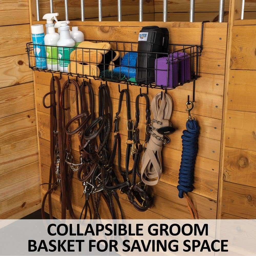EASY-UP Pro Portable Collapsible Basket with Tack Hangers | Color Black Horse Grooming Essential | Collapsible Design | Swivel Tack Hangers | Large Storage Capacity | 5-Year Warranty