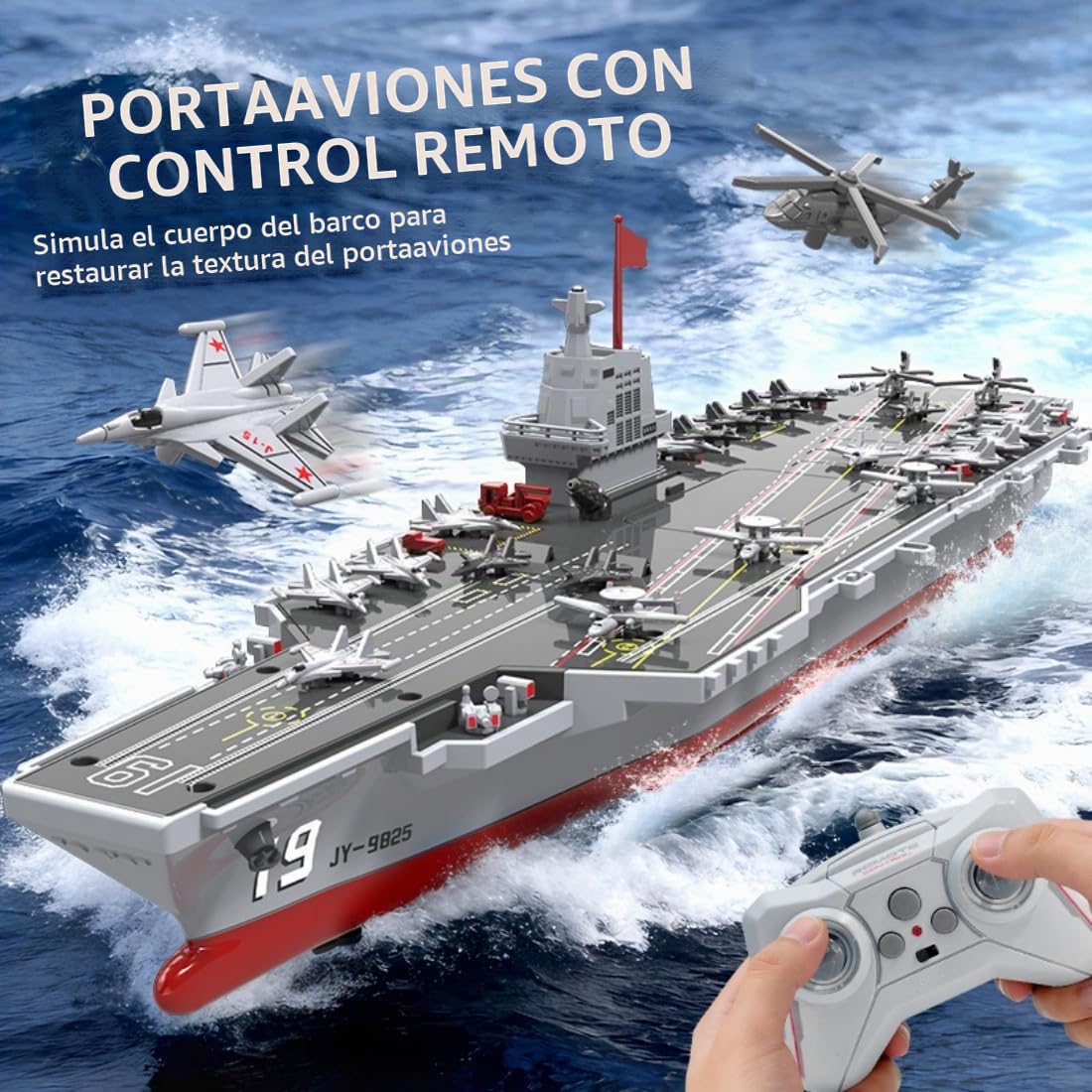 Portaaviones RC para piscina y mar, buque de guerra teledirigido de 2,4GHz con cañón de agua, barco militar eléctrico impermeable con motor dual, alta/baja velocidad, 30 minutos de tiempo de