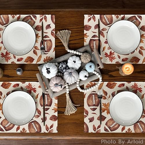 Miniatura 3 de Artoid Mode Football Rugby Leaves Fall Placemats Set of 4, 12x18 Inch Seasonal Autumn Table Mats for Party Kitchen Dining Decoration