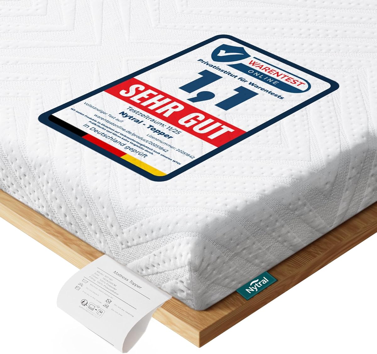 Nytral Mattress Topper 180 x 200 cm H3 &amp; H4, 7.5 cm Height Sofa Bed Gel Foam, Oeko-Tex Certified, Breathable &amp; Washable, Mattress Topper for Box Spring Bed, Caravan &amp; Sofa Bed