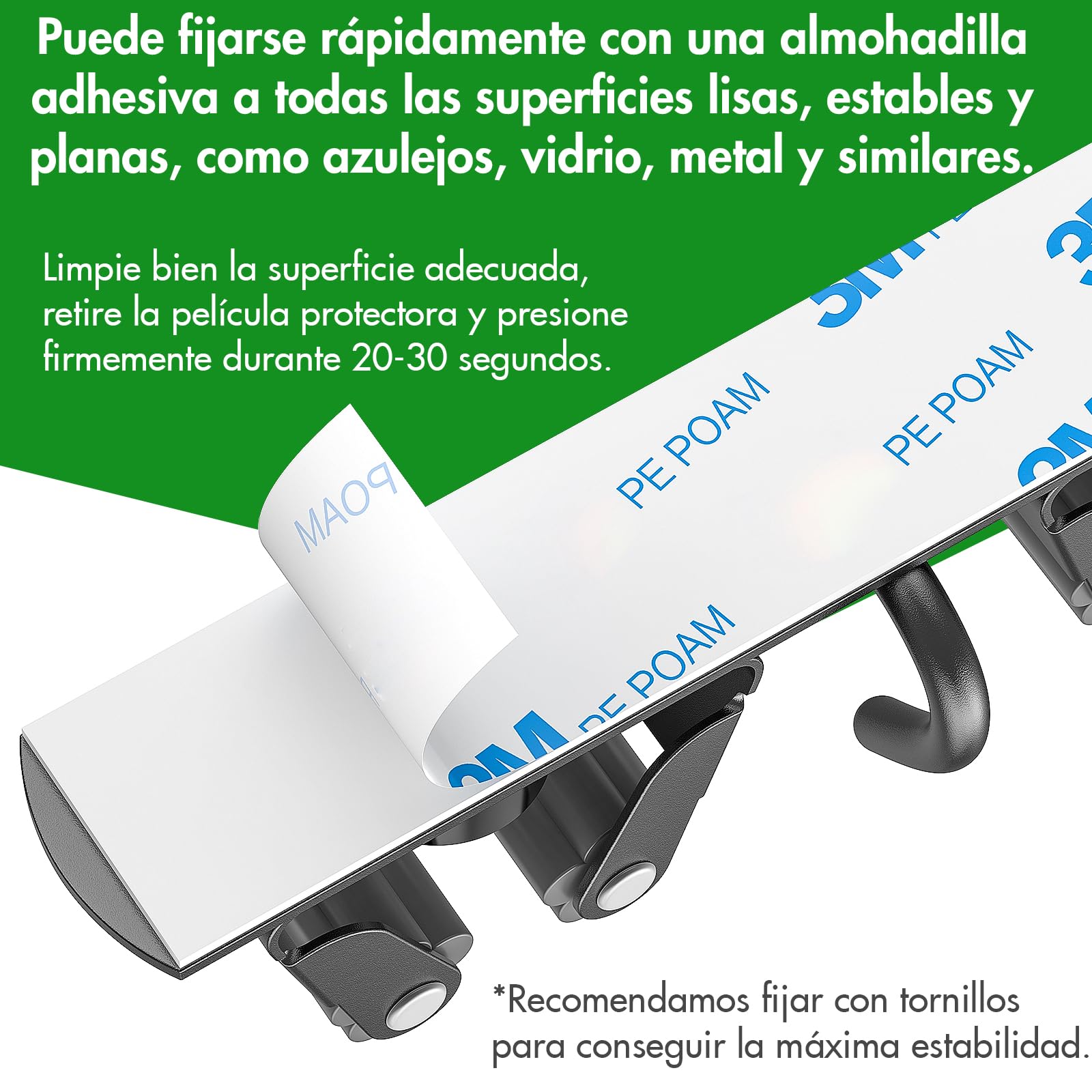 Radikor Colgador Escobas y Fregonas, Soporte Escobas Pared Adhesivo con 3 Soportes y 2 Ganchos, Sujeta Escobas Pared Atornillable, Portaherramientas de Jardín, Soporte para Fregona Escoba, Negros