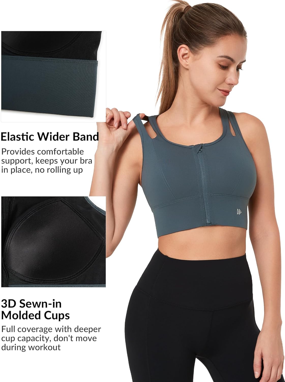 Yvette Womens Sports Bras High Impact Front Zipper Sports Bra for Large Bust Full Support Racerback Workout Running - Image 7