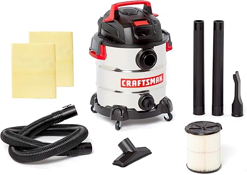 Miniatura 1 de Craftsman CMXEVBE17155 - Aspiradora portátil de acero inoxidable de 10 galones, 6.0 HP de potencia, aspiradora portátil para tienda húmeda y seca