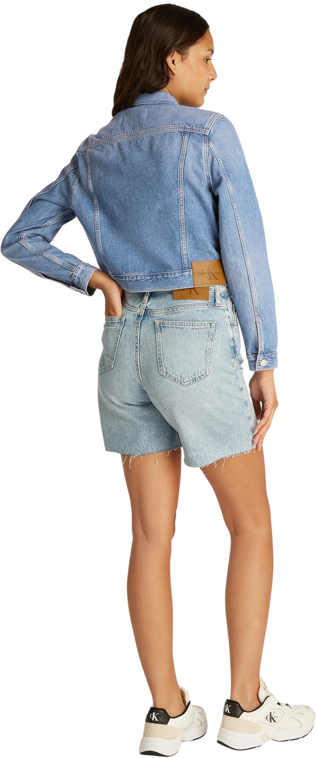 Calvin Klein Donna Giacca in Jeans Cropped 90’S Denim Trucker con Taschini sul Petto