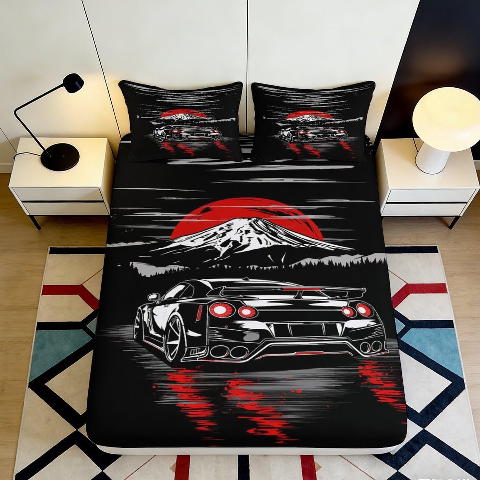 3D Printed Racing Mountain Fitted Sheet Microfiber for Bedroom Bedding Deep Pocket Non-Slip Racing Mattress Fitted Cover Machine Washable 90x200x25cm