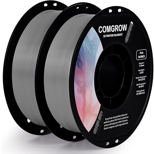 Comgrow PLA 3D Printer Filament, 3D Printer PLA Filament 1.75mm, Dimensional Accuracy +/- 0.02 mm, 2 Rolls of 1KG Spool PLA Grey