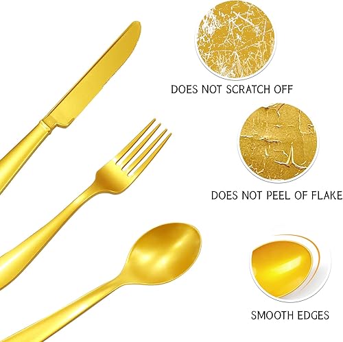Miniatura 2 de Paquete de 90 cubiertos de plástico dorado  Juego de cubiertos de plástico dorado desechables  40 tenedores de plástico, 40 cucharas de plástico, 10