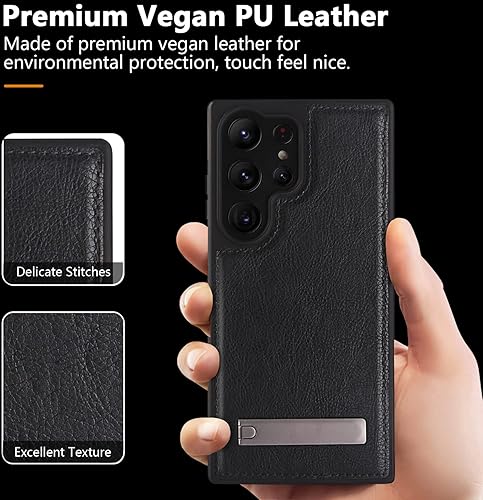 Miniatura 3 de Funda de cuero para Galaxy S23 Ultra, delgada, flexible, agarre suave, funda de lujo Vgean para hombres, funda protectora delgada con función atril