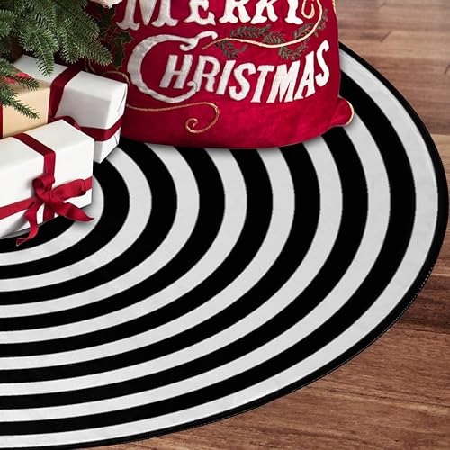 Miniatura 2 de Falda de árbol de Navidad, círculos blancos y negros, tapete para árbol de Navidad para casa de campo, Año Nuevo, festividades, decoración de