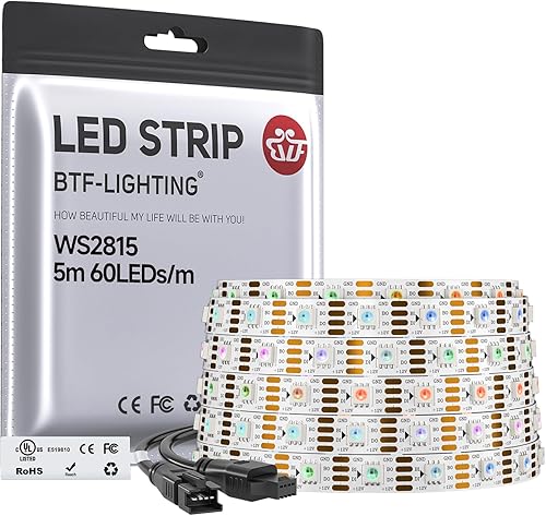BTF-LIGHTING WS2815 (actualizado WS2812B) 16.4 pies, 300 píxeles, color mágico de ensueño, direccionable individualmente, luz de tira flexible LED