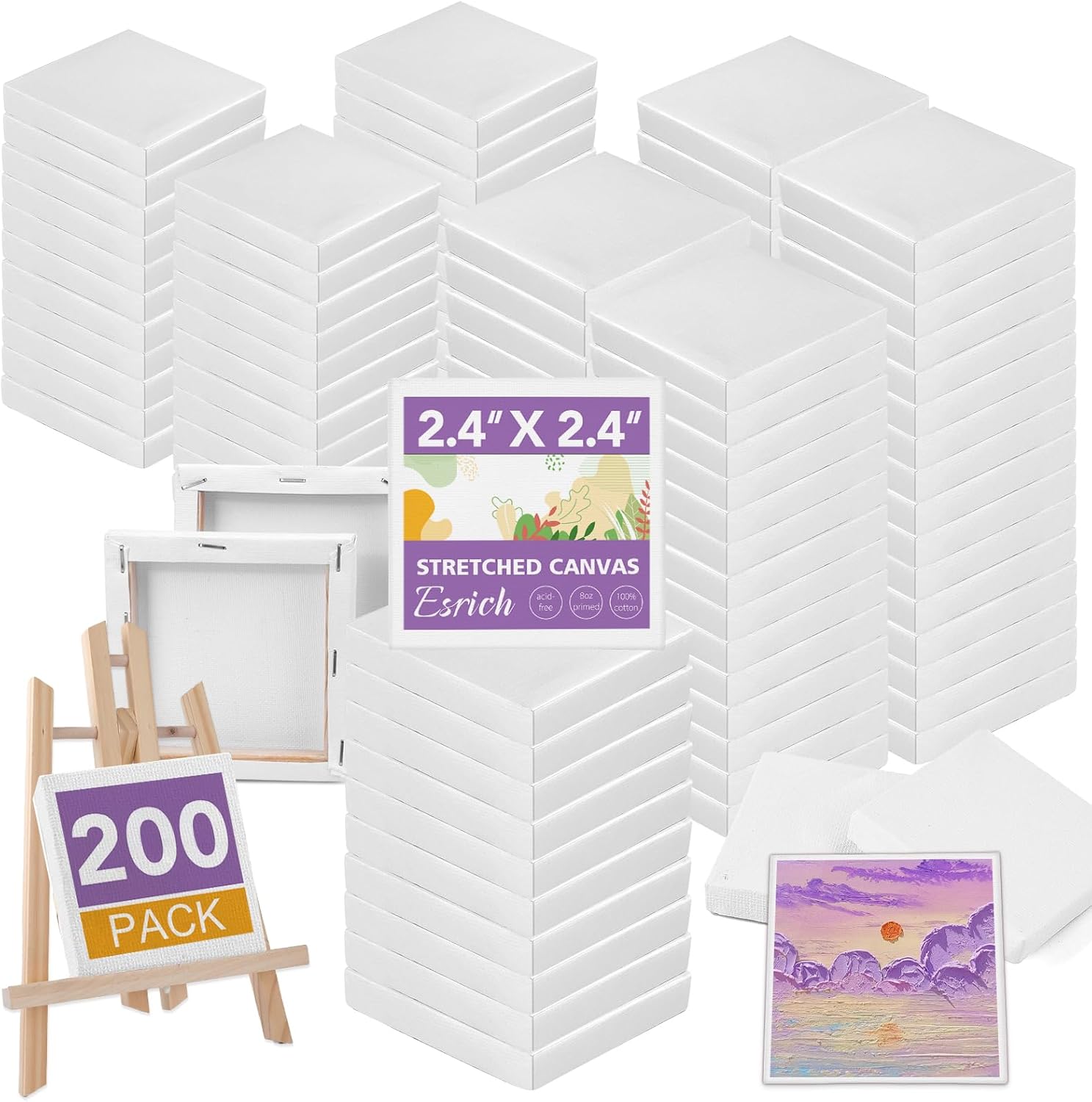 ESRICH Mini Canvases for Painting, 3x3IN Canvas in Bulk 64Pack, 2/5In Profile Small Square Canvas, Blank Canvases are Great for School Projects and Kids Birthday Parties, Home Decor Project.