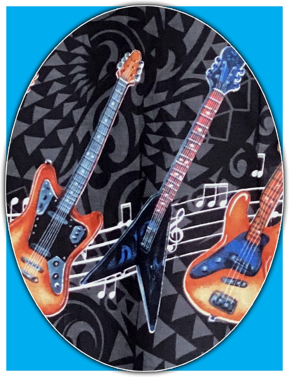 Pacific Legend Rock and Roll Guitars Men's Camp Shirts (XXX-Large, Black)