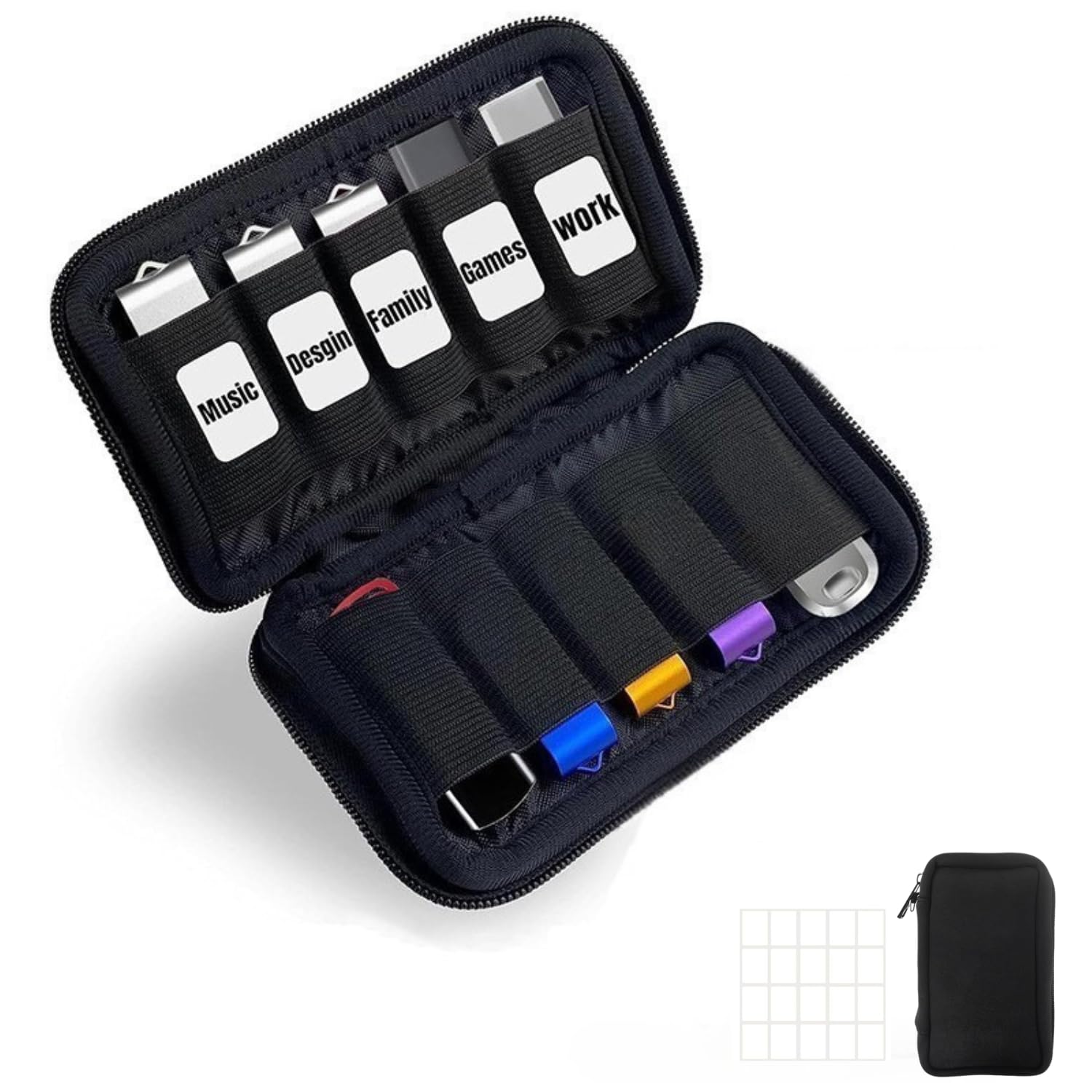 Black Pen Drive Box, 10 Slots USB Flash Drive Organizer for Travel Business Commute Storage, Pen Drive Case for Tech Professionals and Students, Pendrive Pouch-image-5