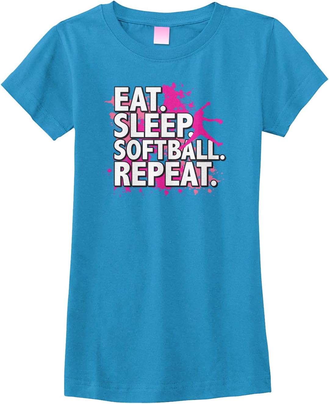 Threadrock Big Girls' Eat Sleep Softball Repeat Fitted T-Shirt