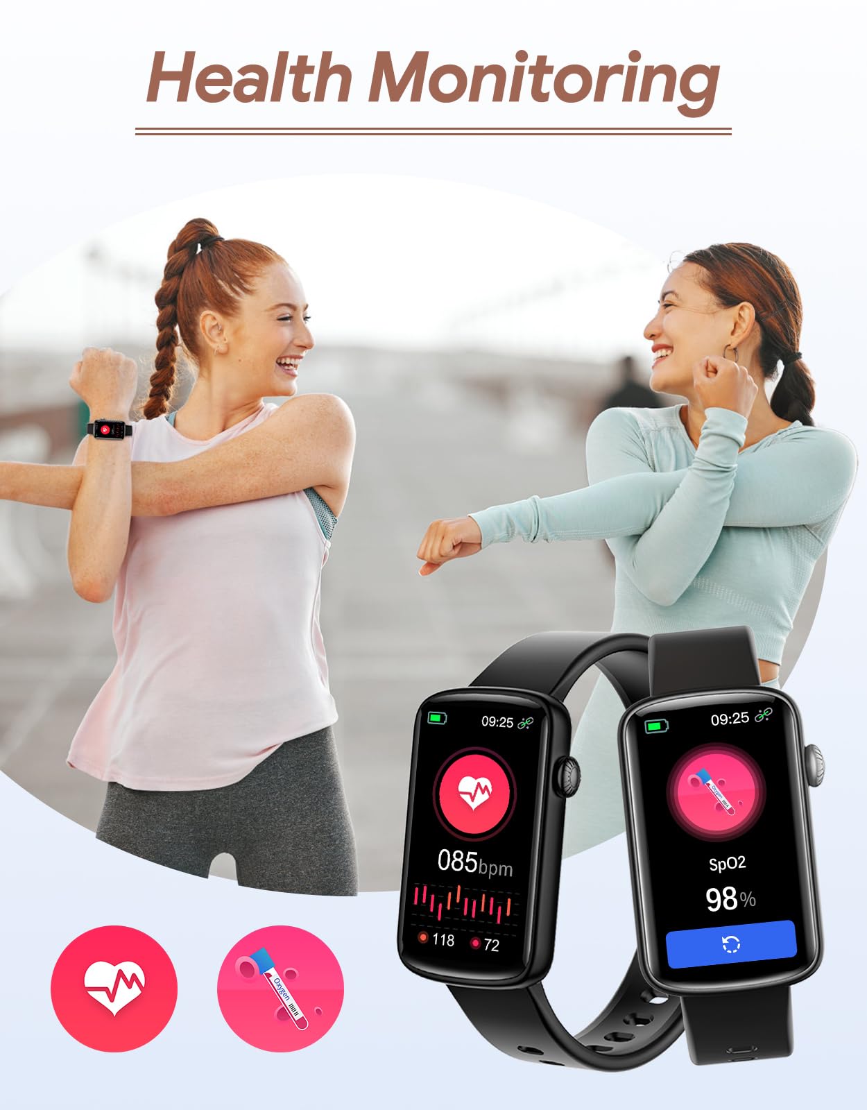 Rastreador de actividad física, relojes de fitness para mujeres y hombres con monitor de frecuencia cardíaca, oxígeno en sangre y podómetro, reloj inteligente de 1.47 pulgadas, contador de calorías 4