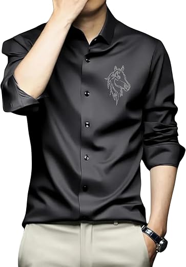 IndoPrimo Men's Satin Shirt with Spread Collar Neck Line Solid Pattern Full Sleeves Regular Fit Western Style and Standard...