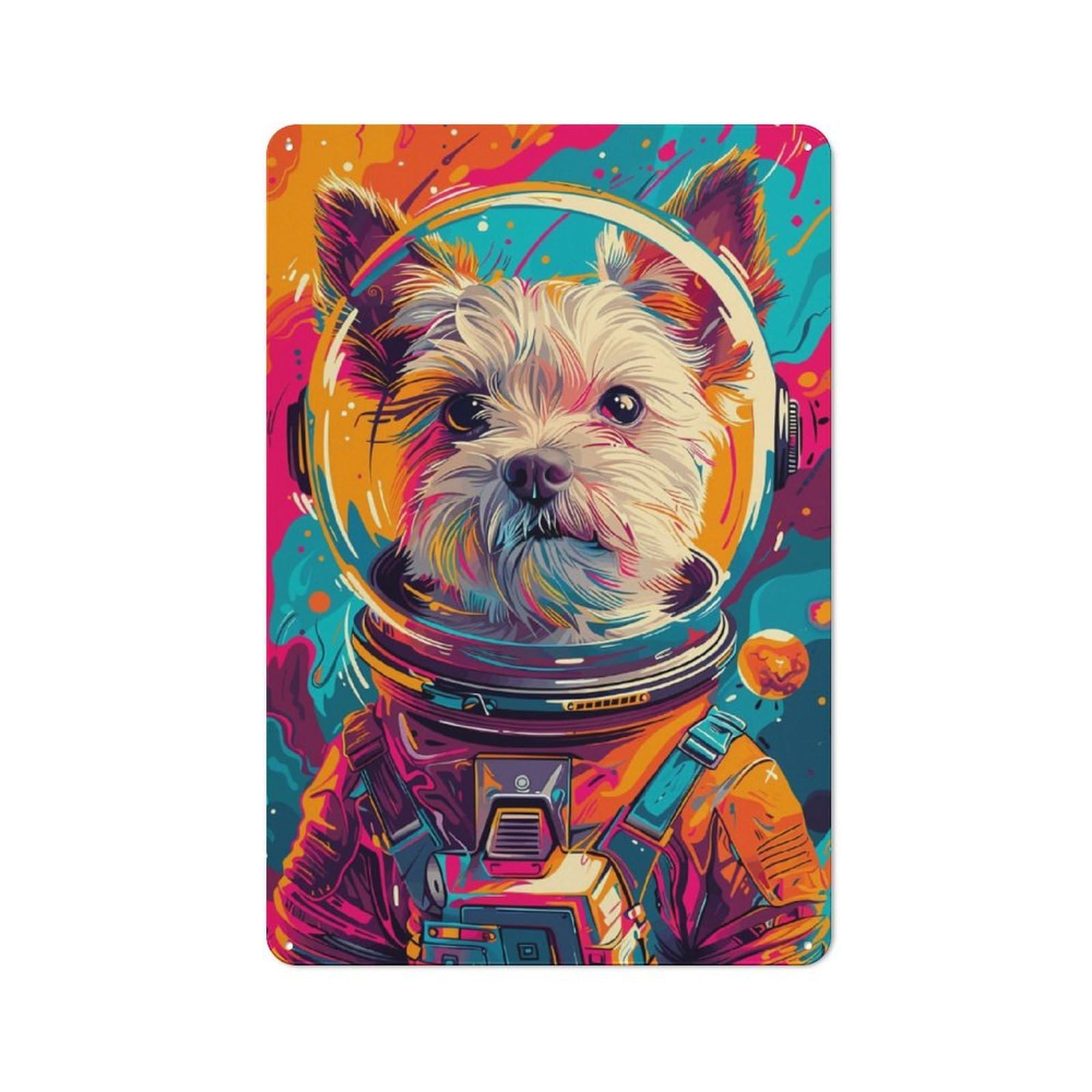 Junmoney Astronaut Terrier Space Metal Wall Sign 30X20cm Featuring For Garage Or Workshop, For Garage, Workshop And Man Cave Decoration