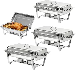 9QT Stainless Steel Buffet Chafing Dish Set with Full-Size Pans and Foldable Legs