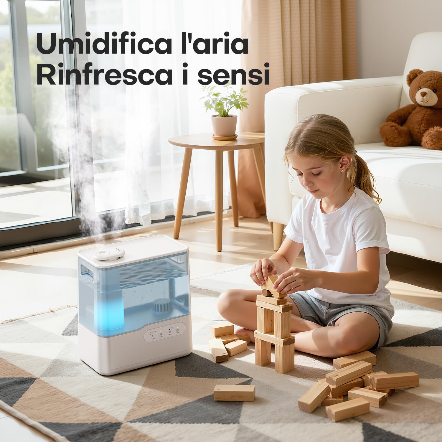 AROEVE Umidificatore Ambiente 5L, Ultrasuoni Nebbia Fredda Top-Fill Umidificatore con Diffusore Aromi, Luci Ambientale, Timer, 36H/25dB Silenzioso Umidificatore per Casa ufficio Bambini Piante