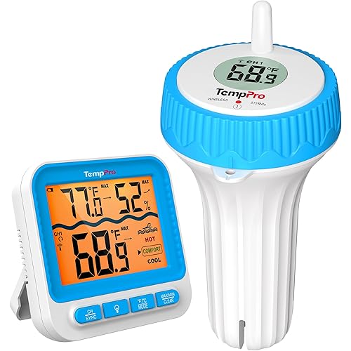TempPro Waterproof Wireless Pool Thermometer Easy Read, Digital Pool Thermometer Floating for Swimming Pool, Hot Tub, Cold Plunge, Pond, Upgraded IPX8 Water Temperature Monitor (Previously ThermoPro)