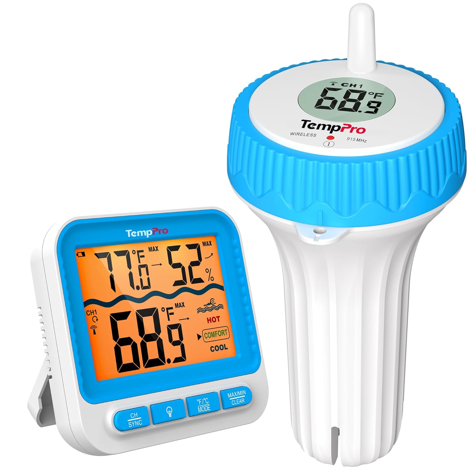 TempPro Wireless Waterproof Pool Thermometer - Floating Digital Temp Monitor, 500FT Range, IPX8, Hot Tub & Cold Plunge (Formerly ThermoPro)