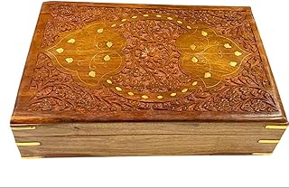 شمجي لحفظ الاكسسوارات والمقاقات والمغشاب ذهبى حجم كبير هندي خشب شيشام شجل حفر يدوى ومصعه بالالنحاس من اأعلى ومبطنه بالقطيفة الحمراء HAND ميد بالكامل