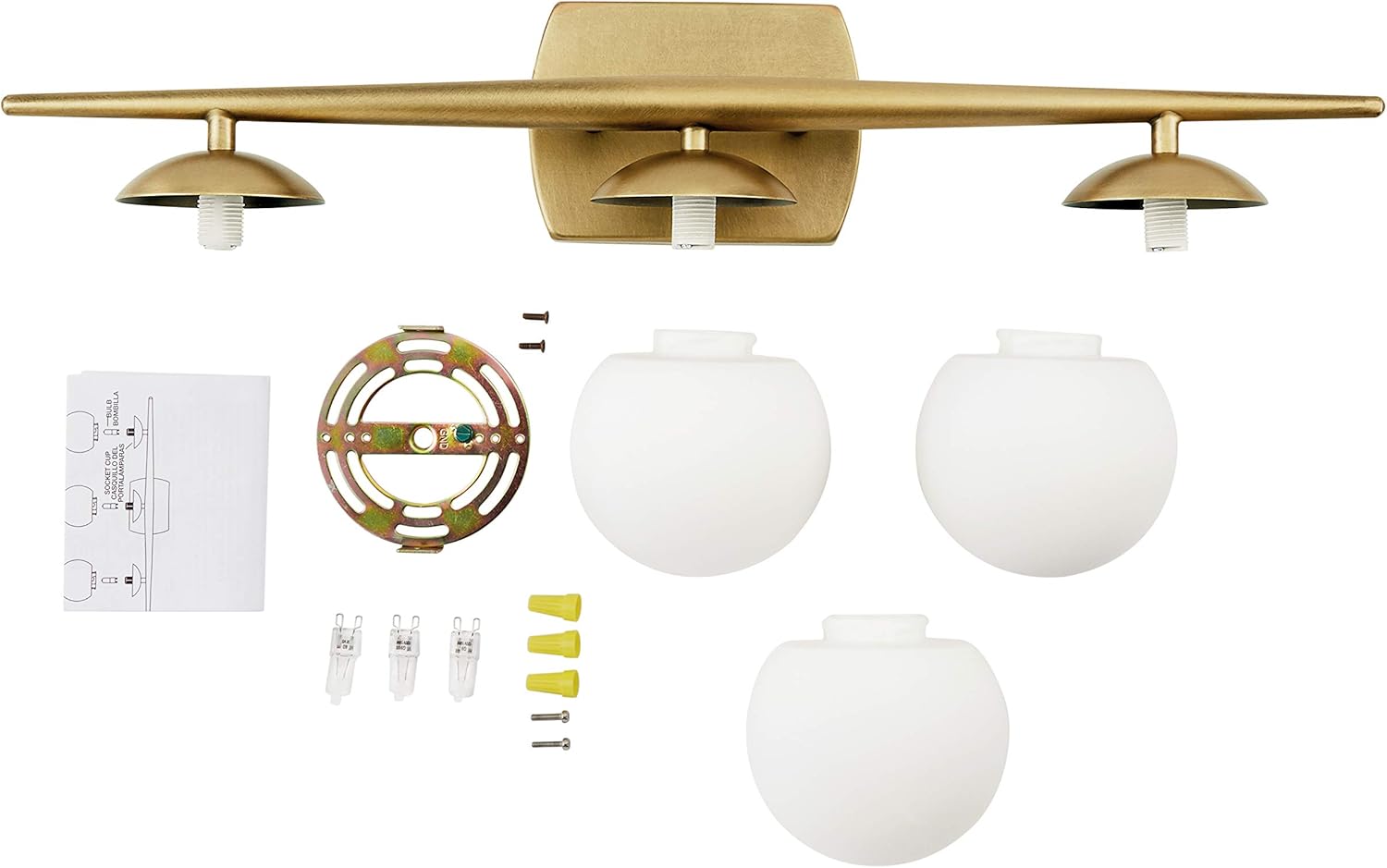 Free Shipping Offer Kichler Jasper 24.5 3 Light Halogen Vanity Light with Satin Etched Cased Opal Glass Natural Brass