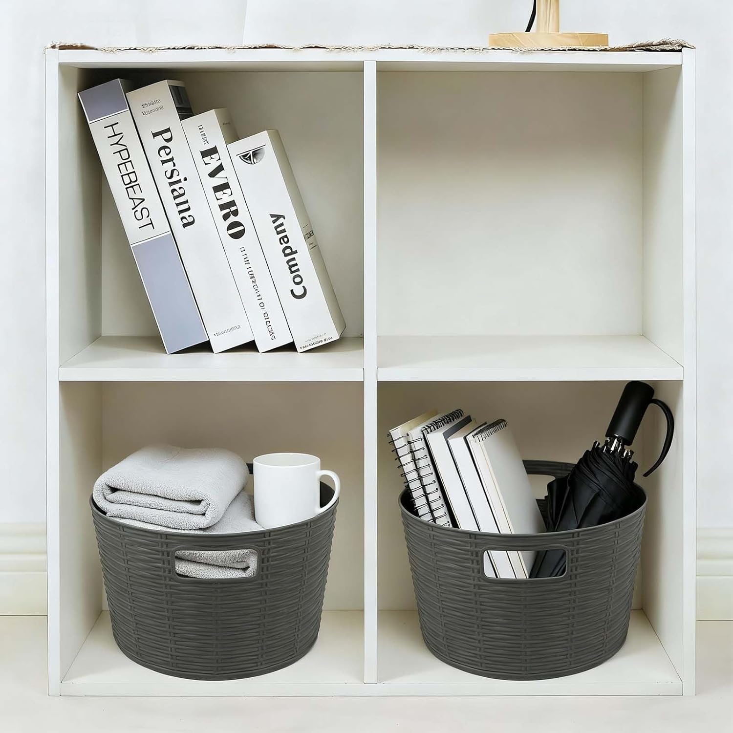 12-Pack Plastic Storage Baskets, Stackable & Nestable Organizer Bins for Toys, Clothes, Home (Gray - Circular)