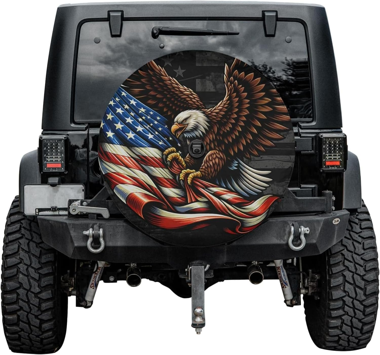VanLich Shop America Eagle Patriotic Spare Tire Cover with/Without Backup Camera Hole – Bald Eagle USA Flag Vehicle Wheel Protector