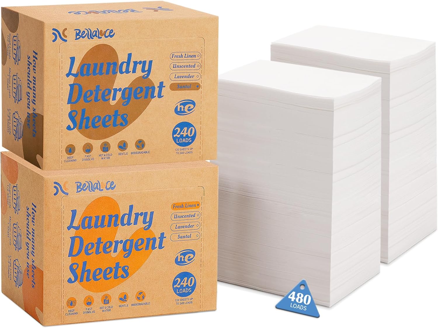 Laundry Detergent Sheets Fresh Linen Santal-Space-Saving Travel Deep Cleaning Eco No Plastic Jug 480 Loads